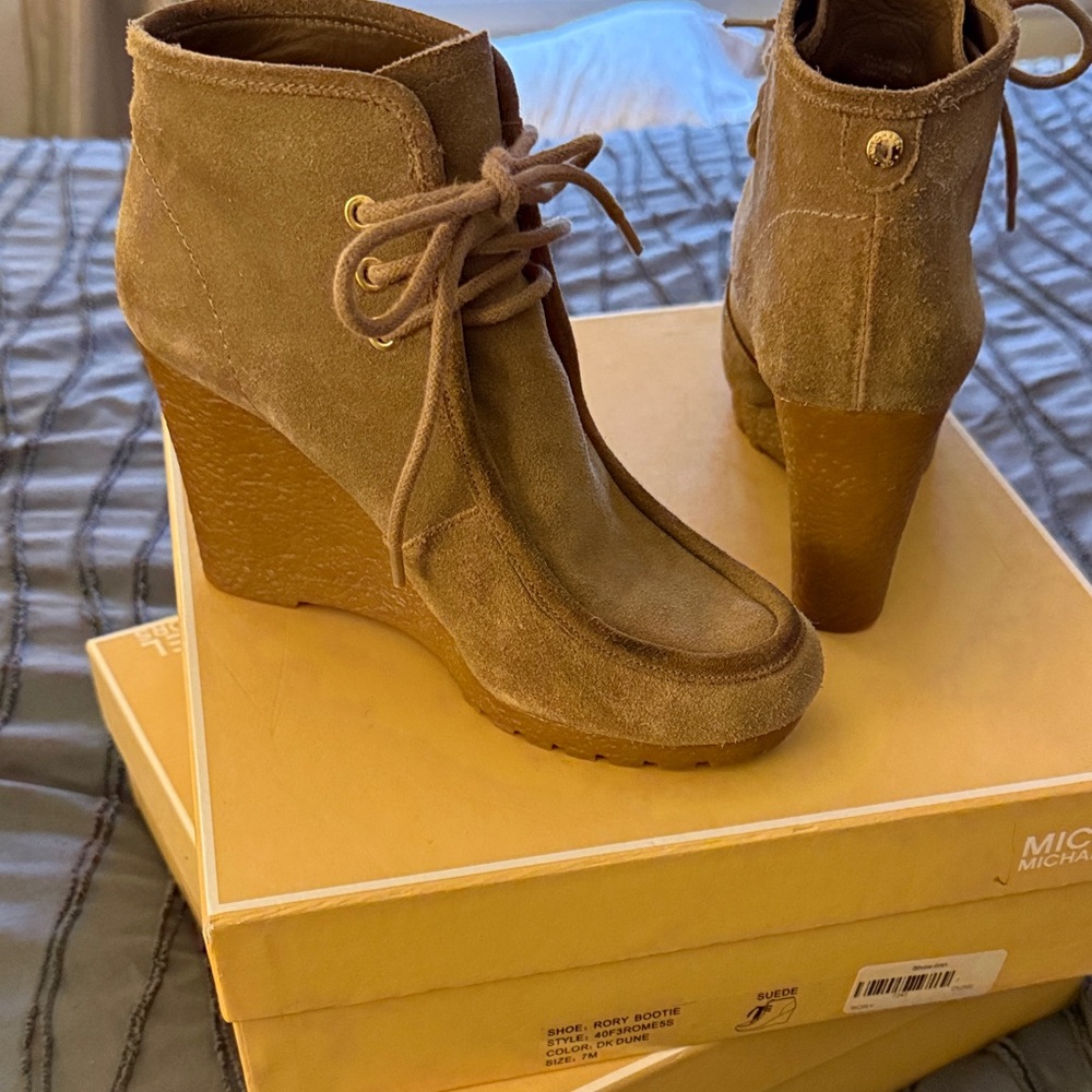 Michael Michael Kors Suede Wedge Ankle Booties in Brown